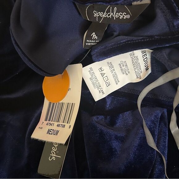 Speechless Navy Blue Faux Velvet Spaghetti Strap Dress Women's M New NWT - Picture 10 of 10